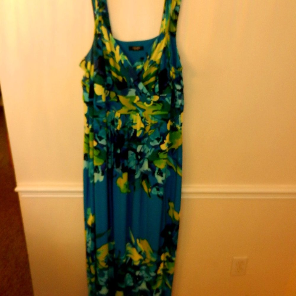 Chaps teal and yellow sweetheart neckline dress Ralph Lauren wrinkle free 💛